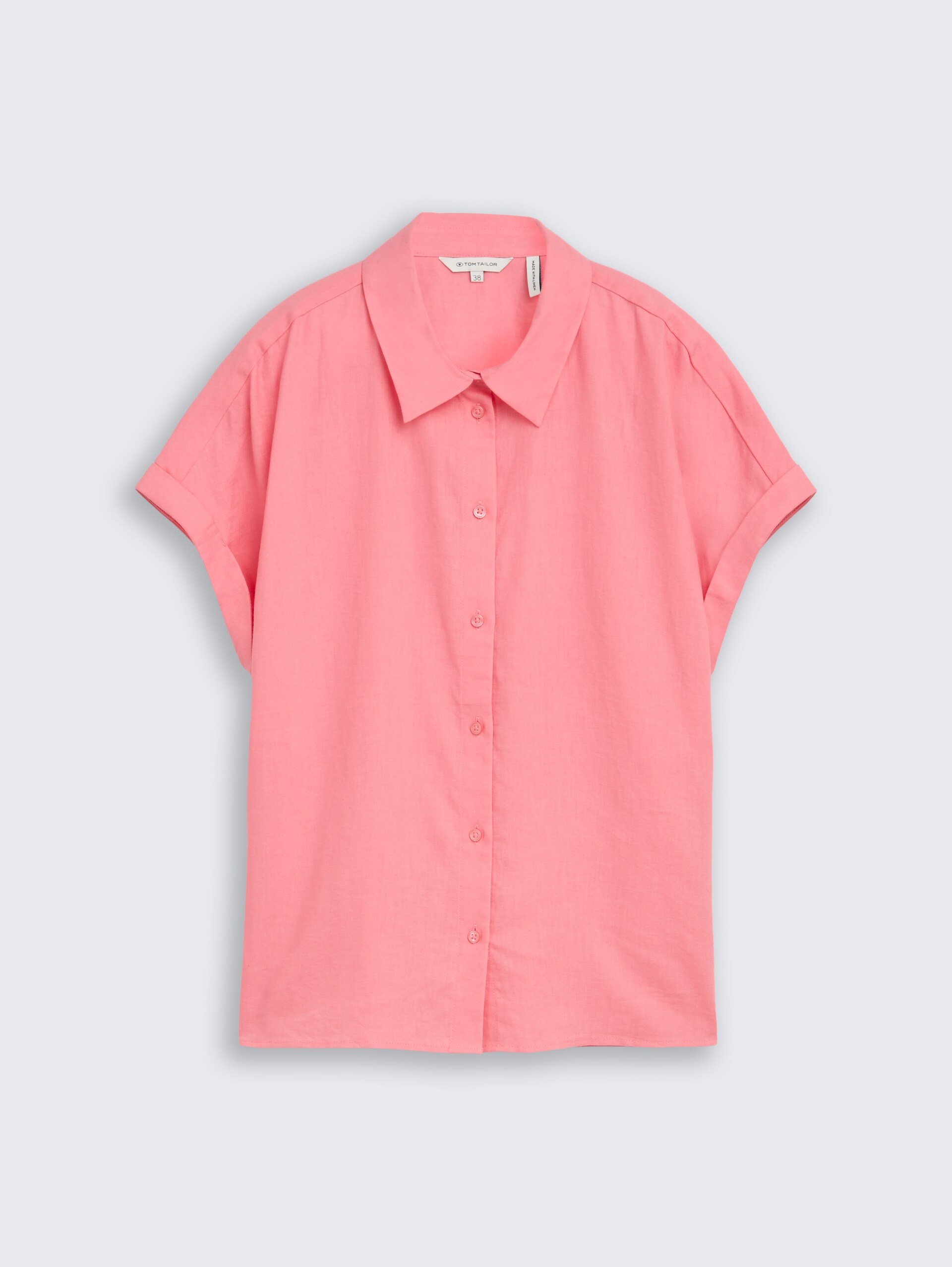 Losvallende blouse met linnen - soft fuchsia pink - Product vooraanzicht