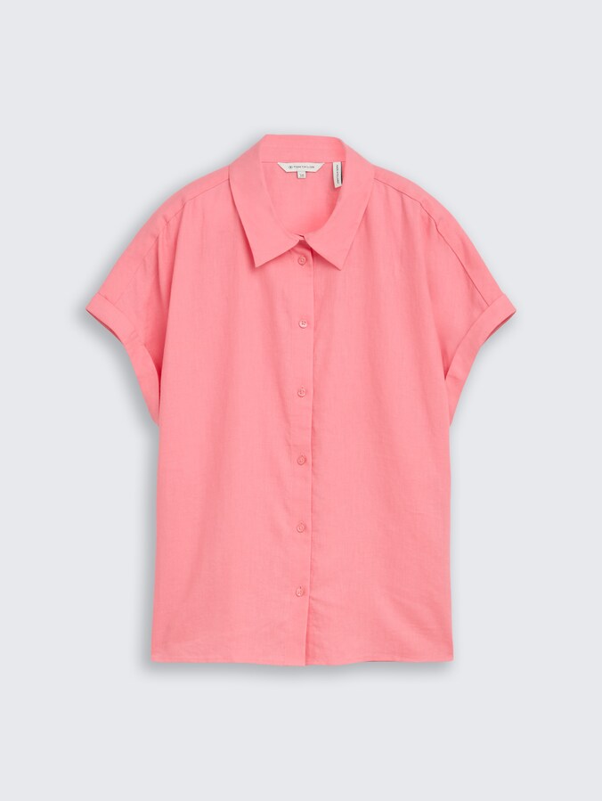 Losvallende blouse met linnen door Women, soft fuchsia pink