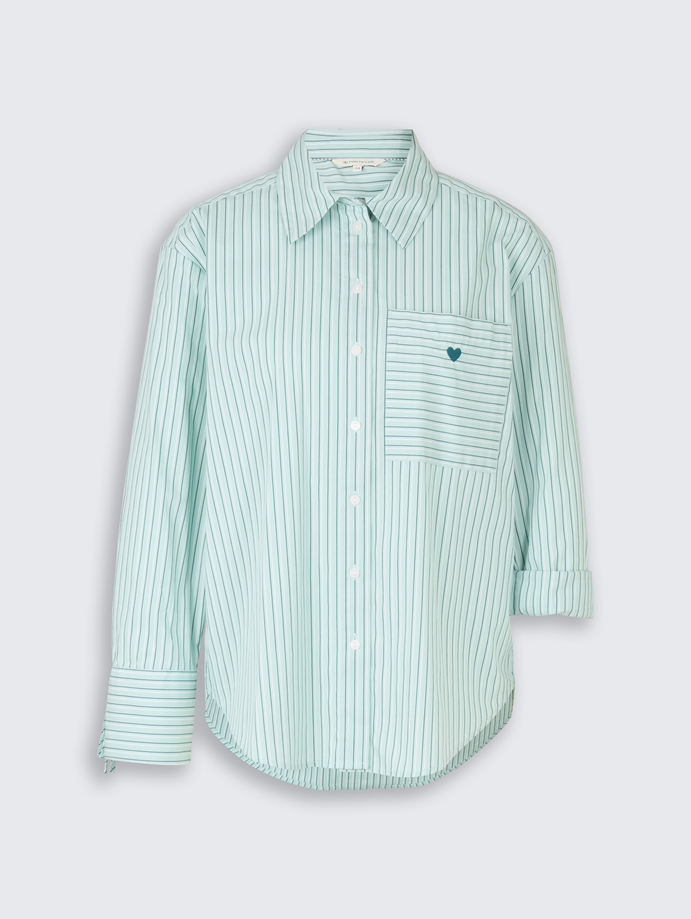 Oversize Hemdbluse mit Herz-Stickerei - blue haze irregular stripe - Vorder-Produkt-Ansicht