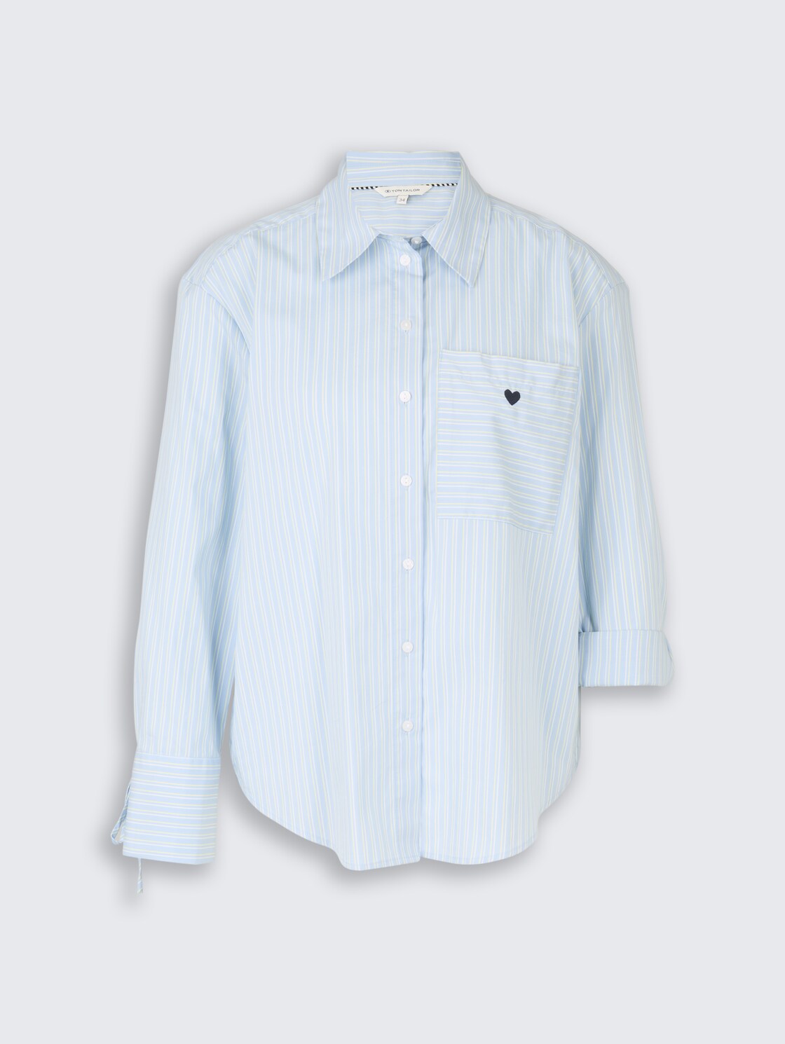 Oversize Hemdbluse mit Herz-Stickerei - blue irregular stripe - Vorder-Produkt-Ansicht