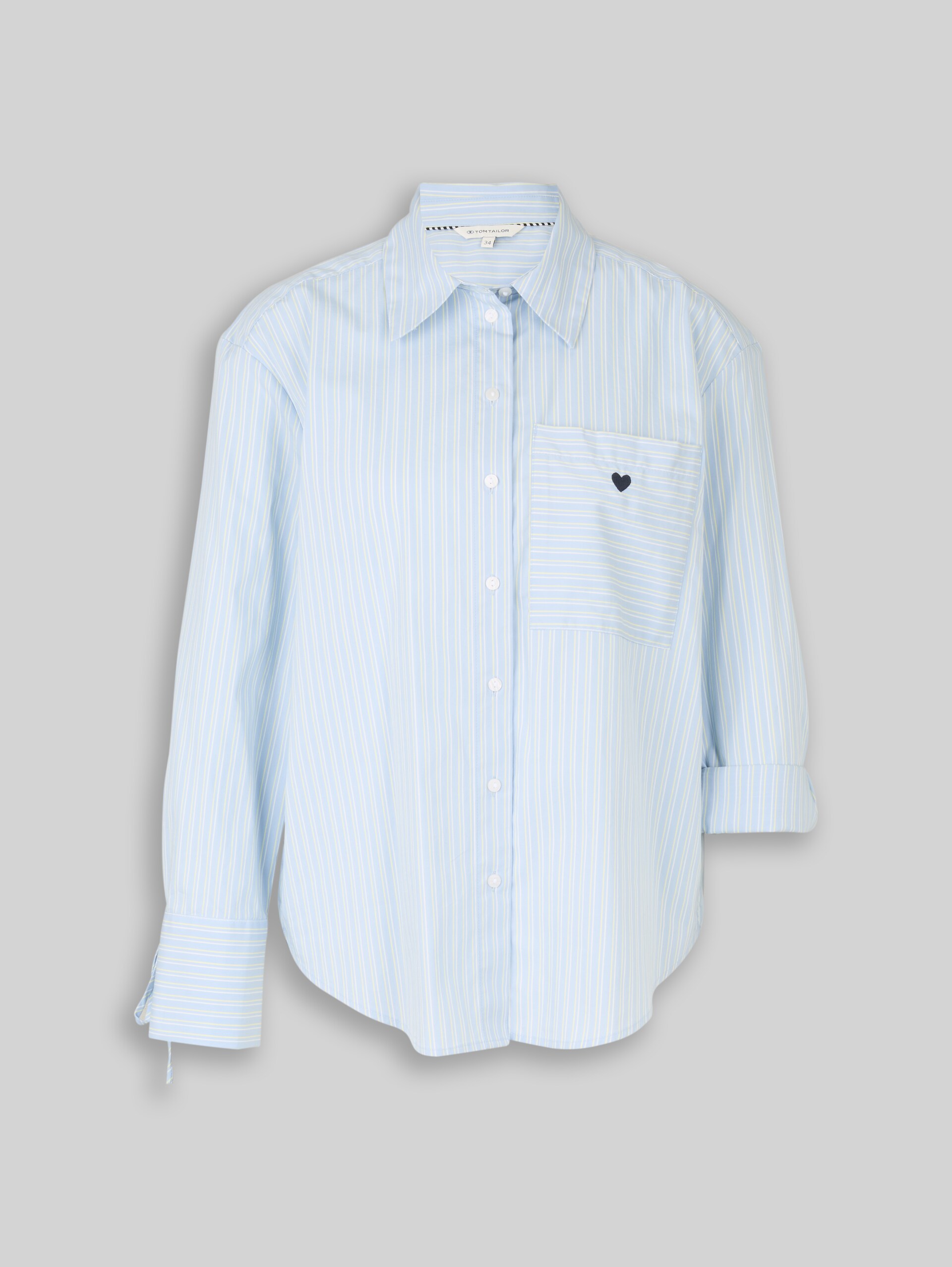Oversized shirt blouse with heart embroidery - blue irregular stripe - Front product view