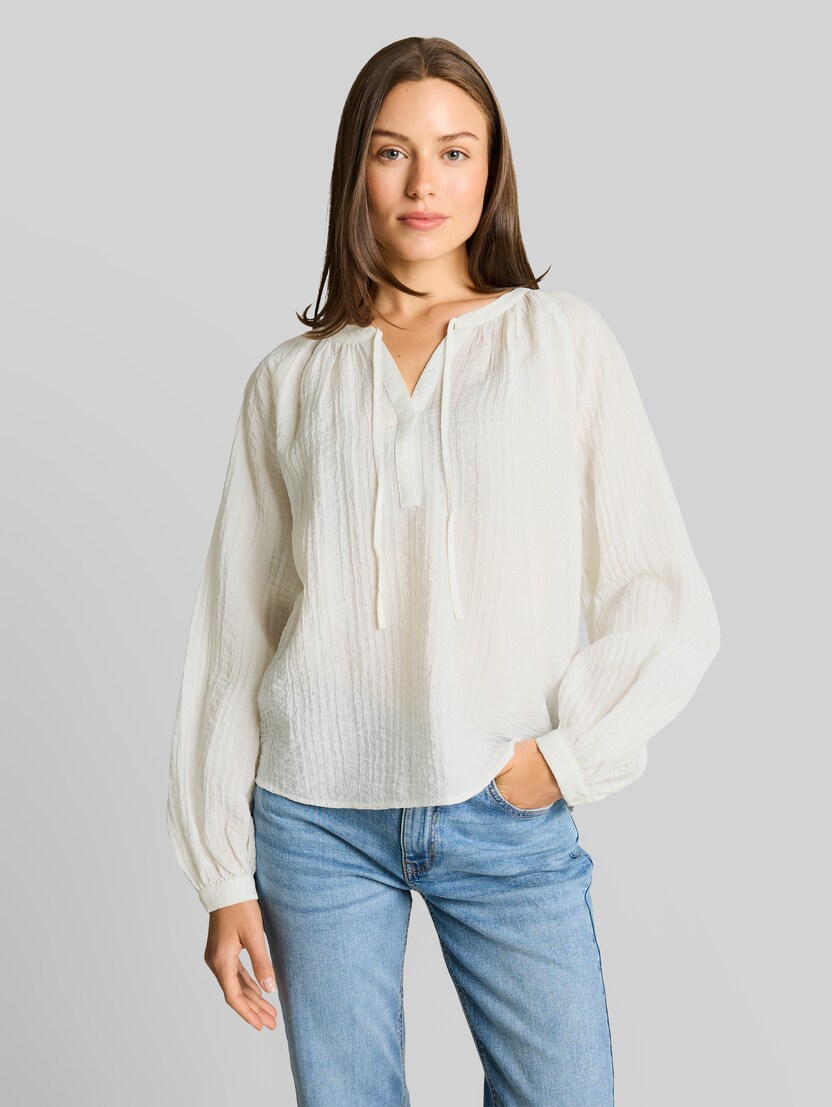 Crinkle blouse with tie fastening by Women, Whisper White