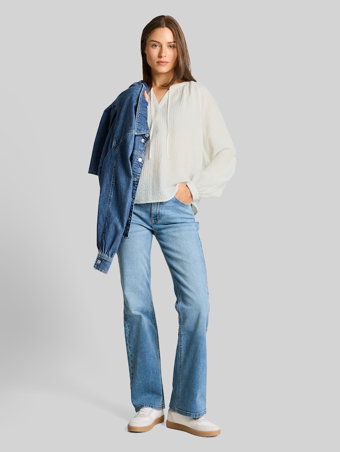 Crinkle blouse met strikband door Women, Whisper White