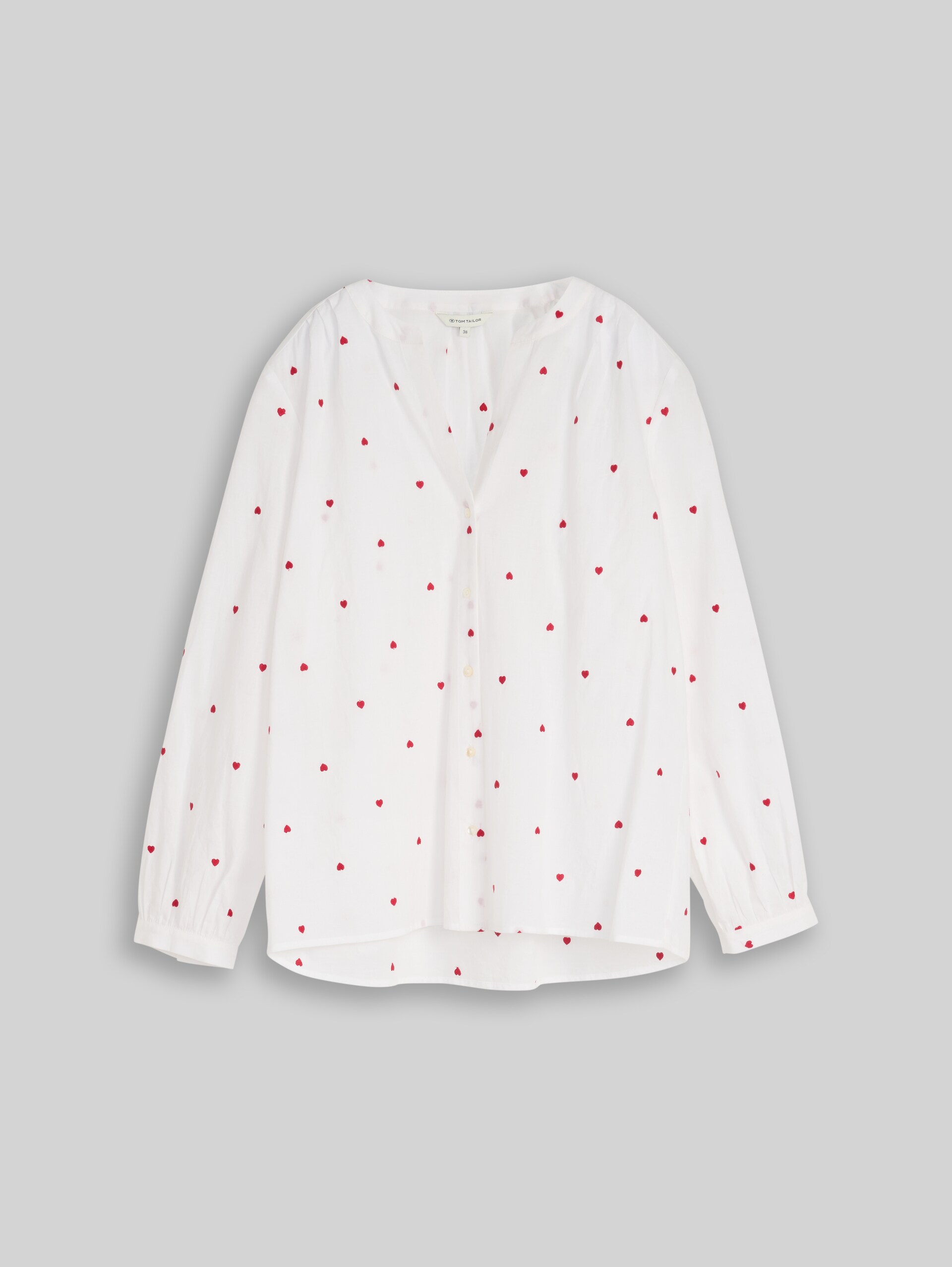 Blouse with heart embroidery - white red heart design - Front product view