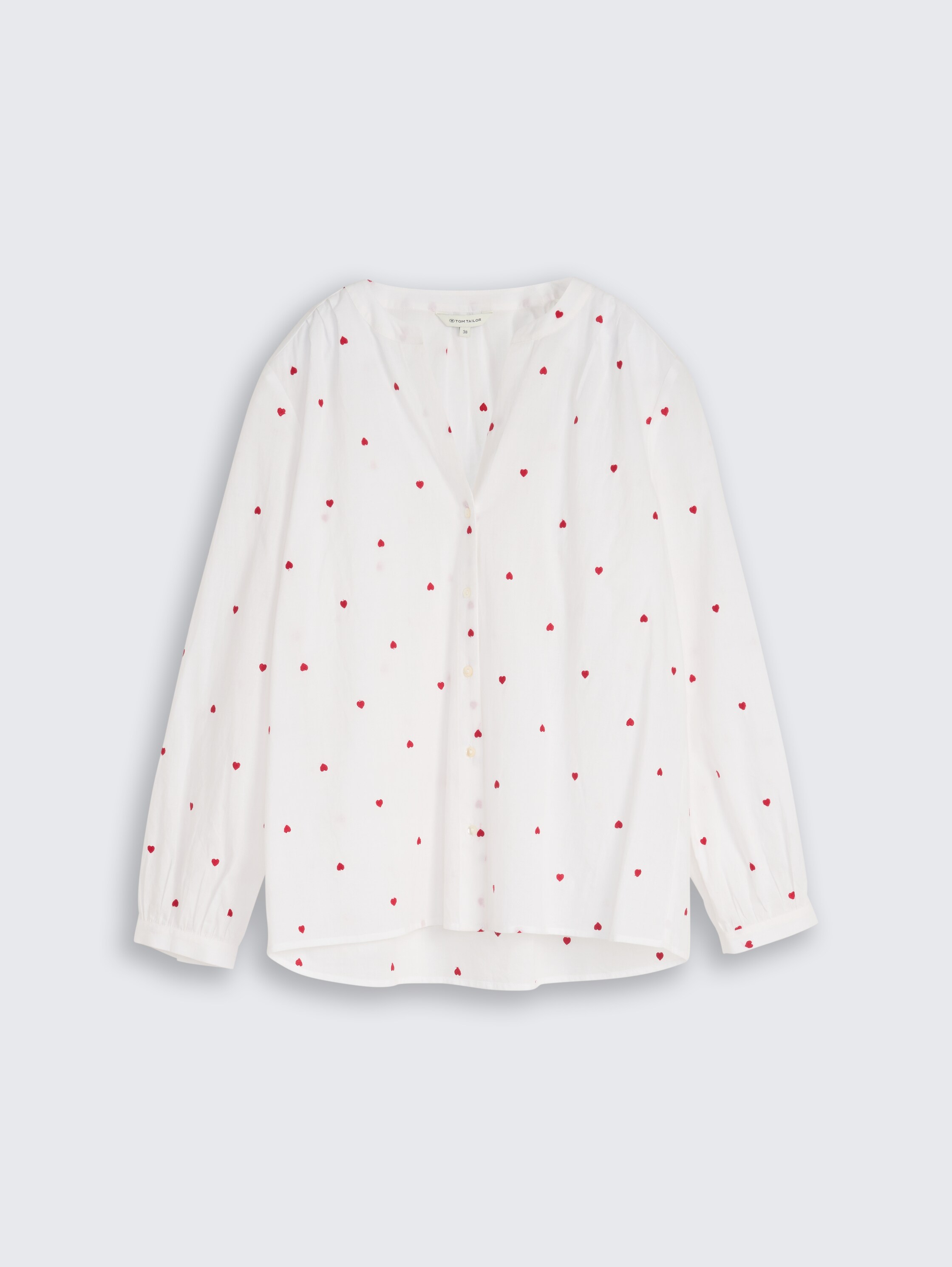 Blouse avec broderie en forme de cœur - white red heart design - Vue de face du produit