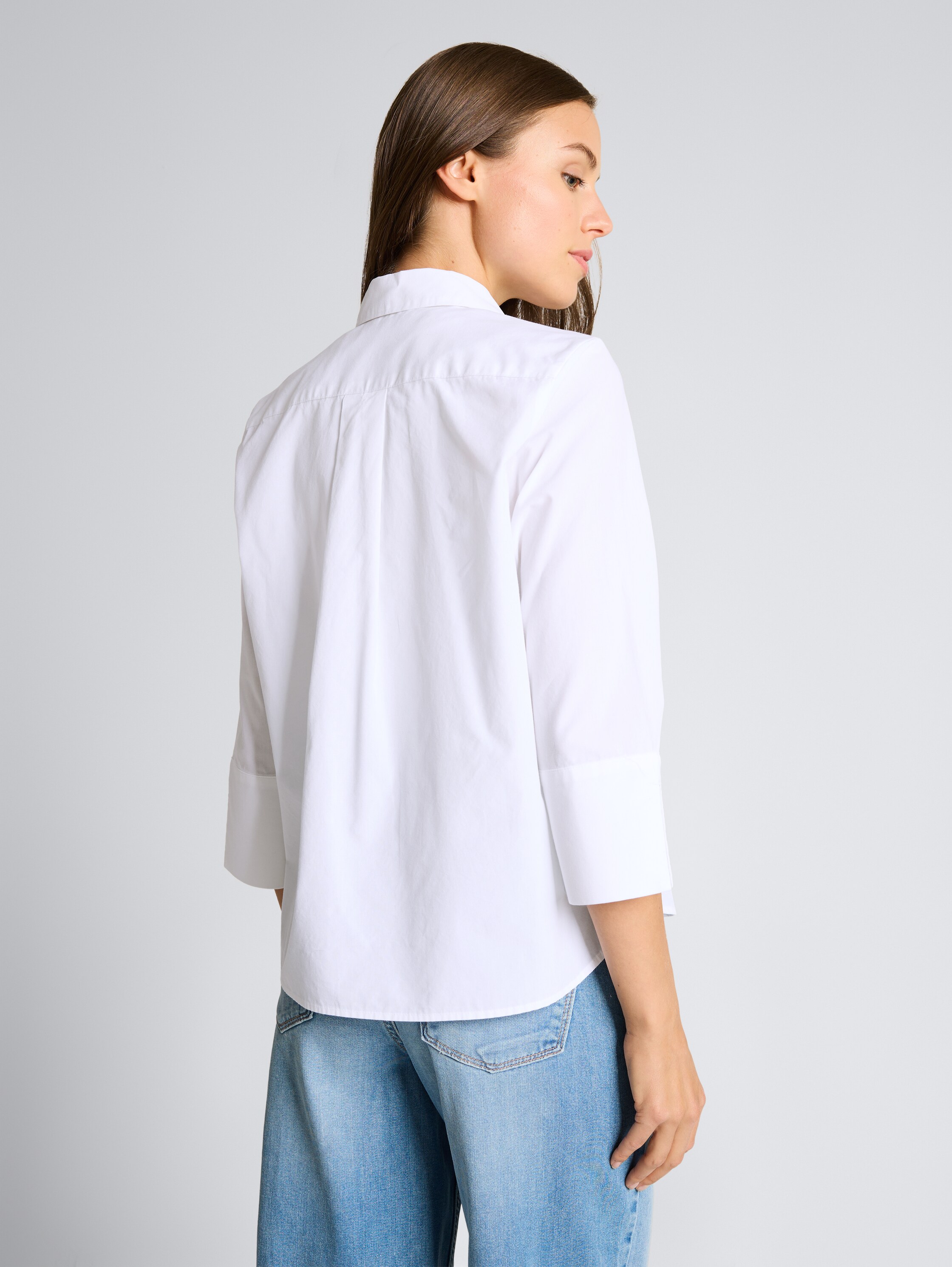 Chemisier en popeline à manches 3/4 - White - Découpe Vue arrière du modèle