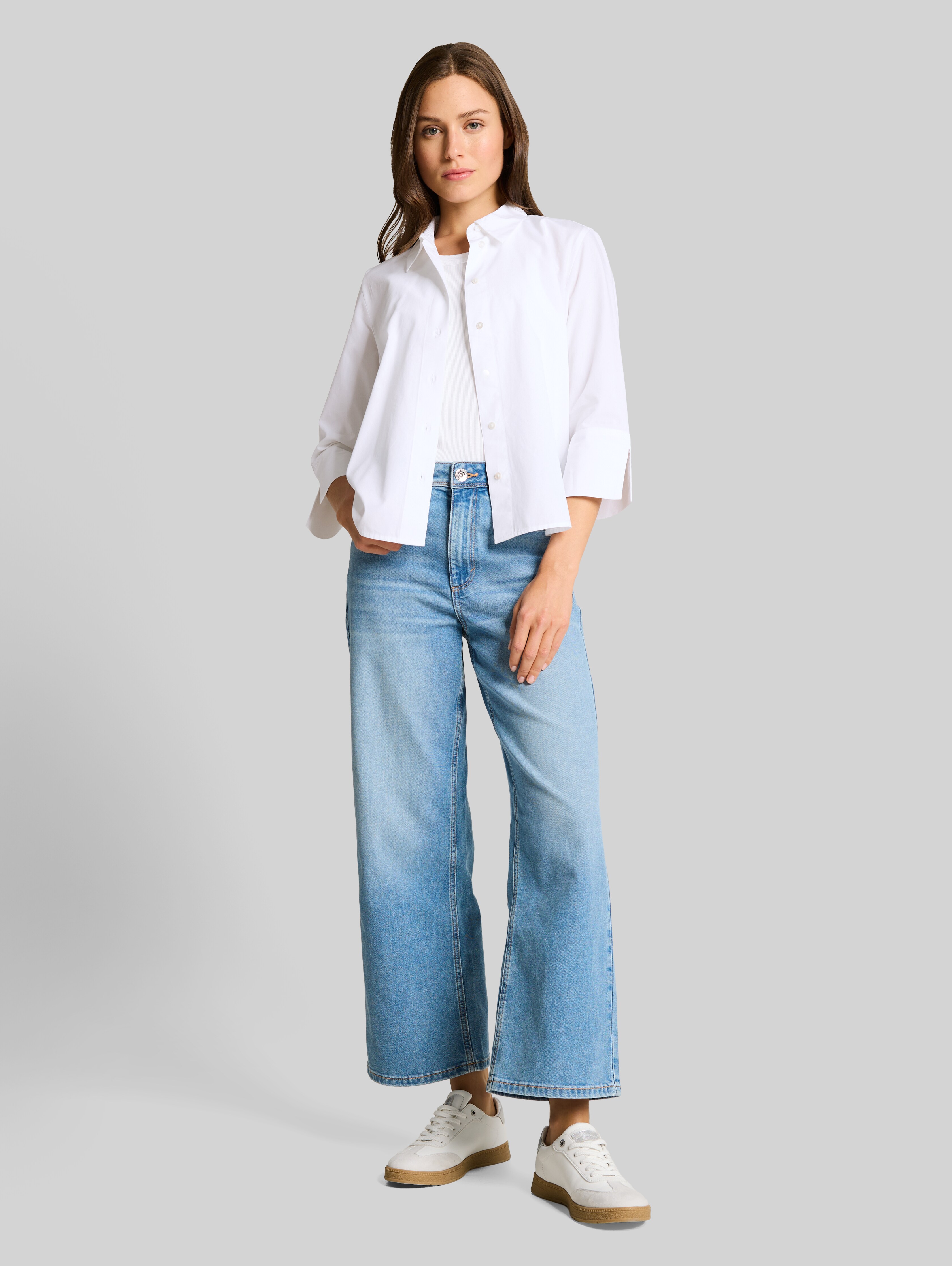 Poplin shirt blouse with 3/4 sleeves in white by Tom Tailor