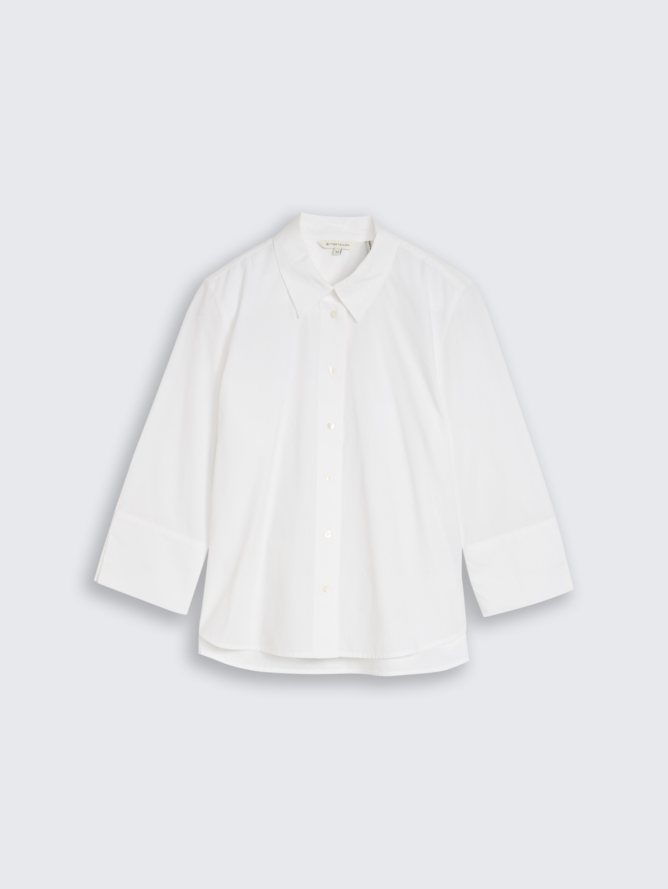 Chemisier en popeline à manches 3/4 - White - Vue de face du produit