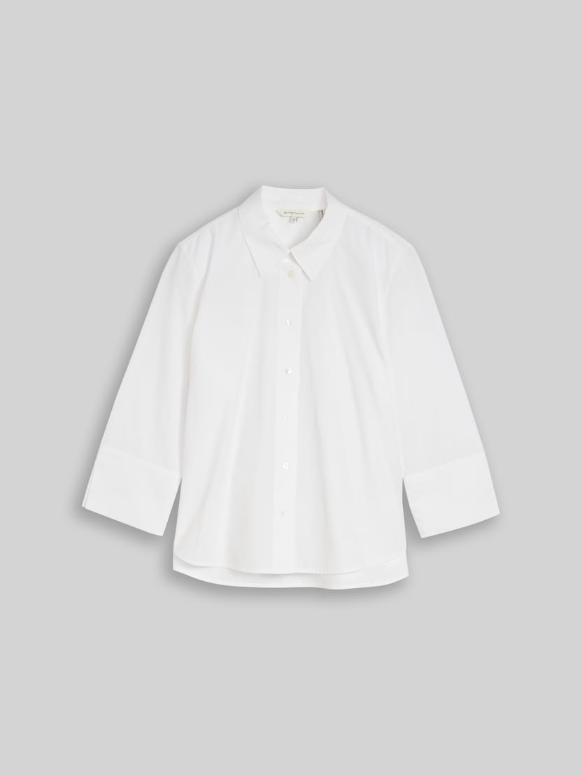 Poplin shirt blouse with 3/4 sleeves by Women, White