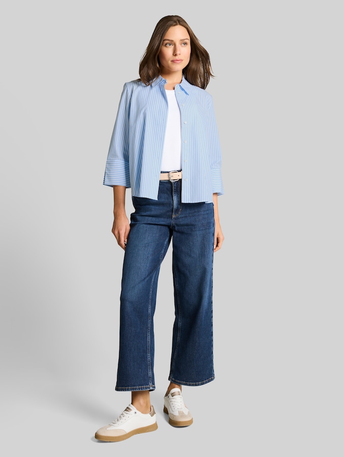 Chemisier en popeline à manches 3/4 par Women, dreamy blue white small stripe