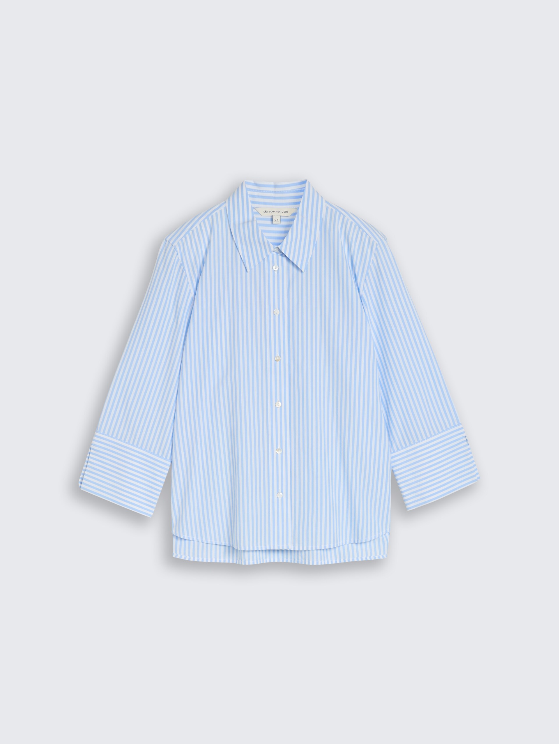 Popeline overhemdblouse met 3/4-mouwen - dreamy blue white small stripe - Product vooraanzicht