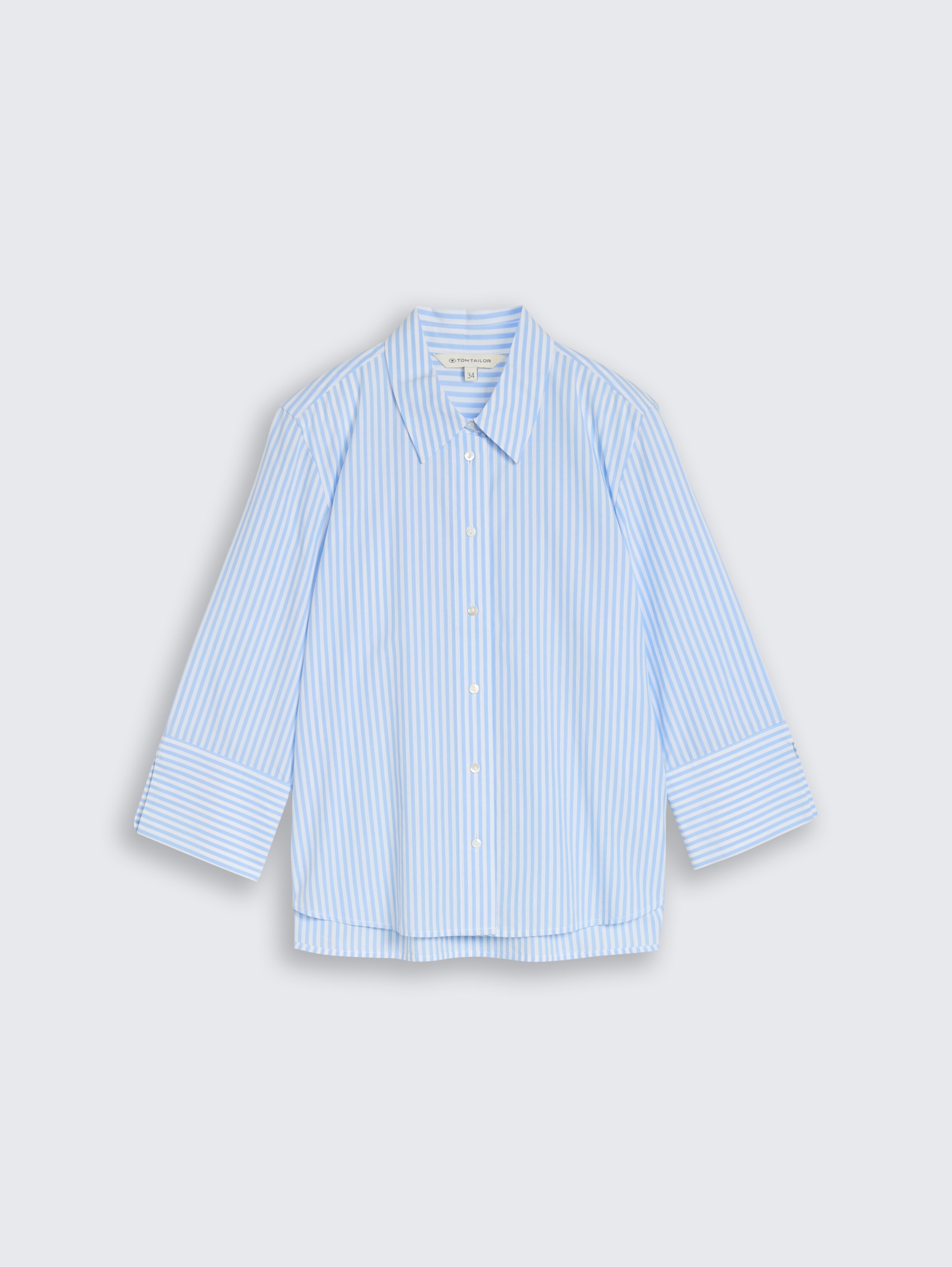 Popeline Hemdbluse mit 3/4-Arm - dreamy blue white small stripe - Vorder-Produkt-Ansicht