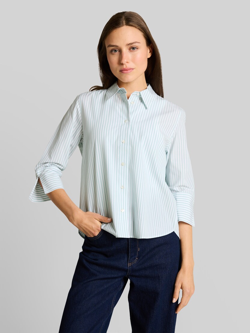 Poplin shirt blouse with 3/4 sleeves by Women, blue haze white thin stripe