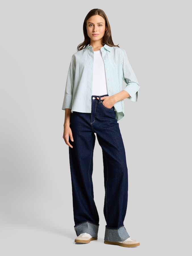 Popeline overhemdblouse met 3/4-mouwen door Women, blue haze white thin stripe