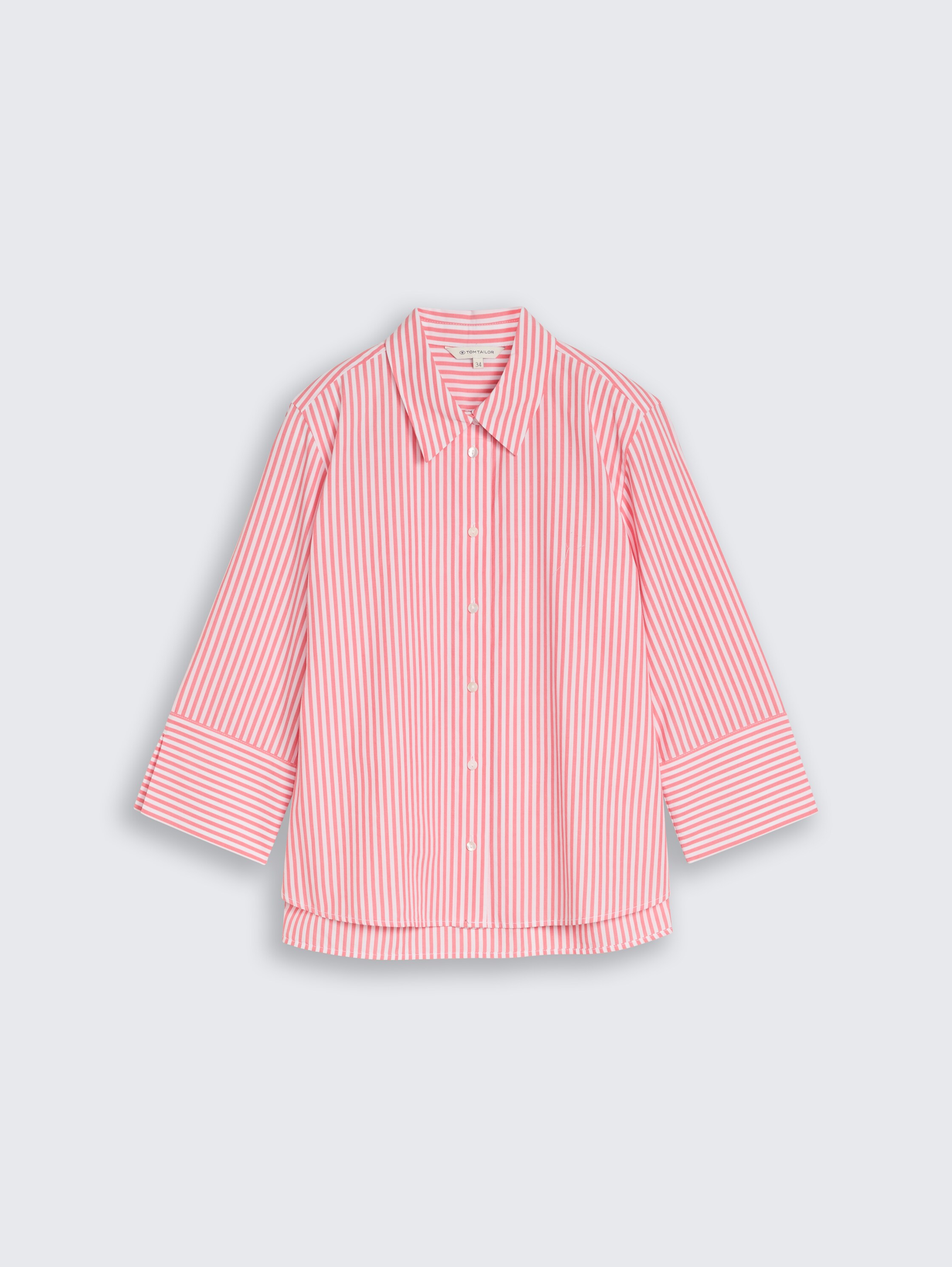 Popeline overhemdblouse met 3/4-mouwen - soft coral white thin stripe - Product vooraanzicht