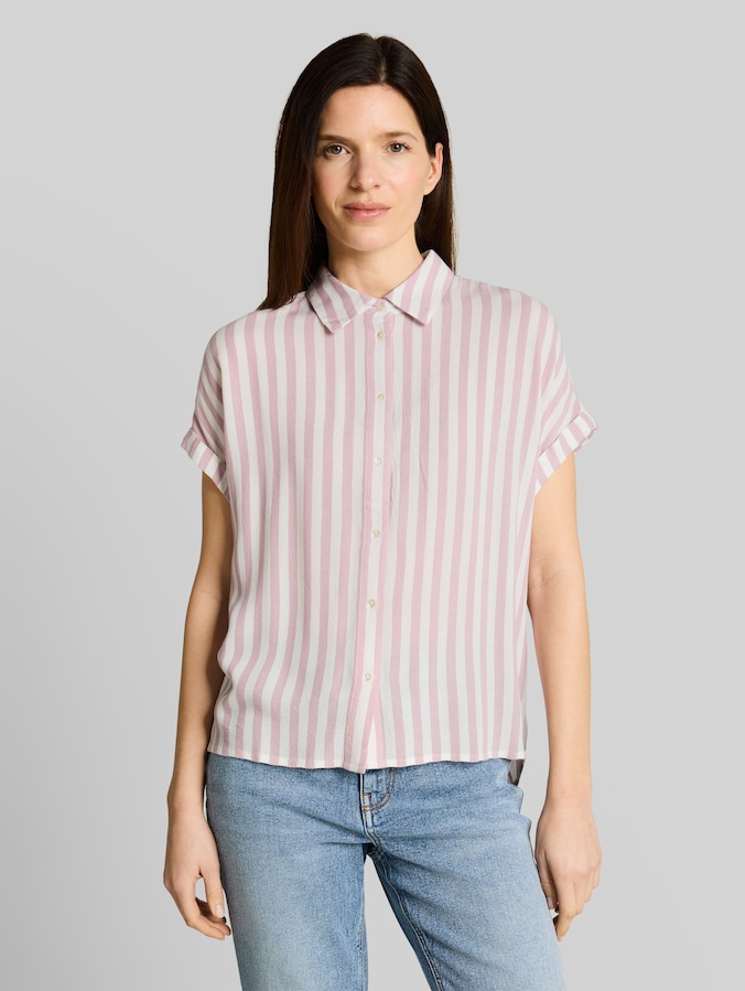 Losvallende blouse met strepen door Women, light elderberry stripe