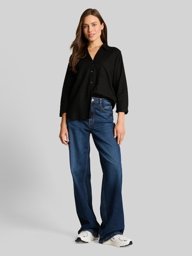Overhemdblouse met linnen inhoud door Women, deep black