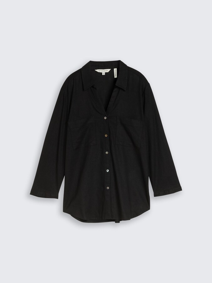 Hemdbluse mit Leinenanteil von Women, deep black