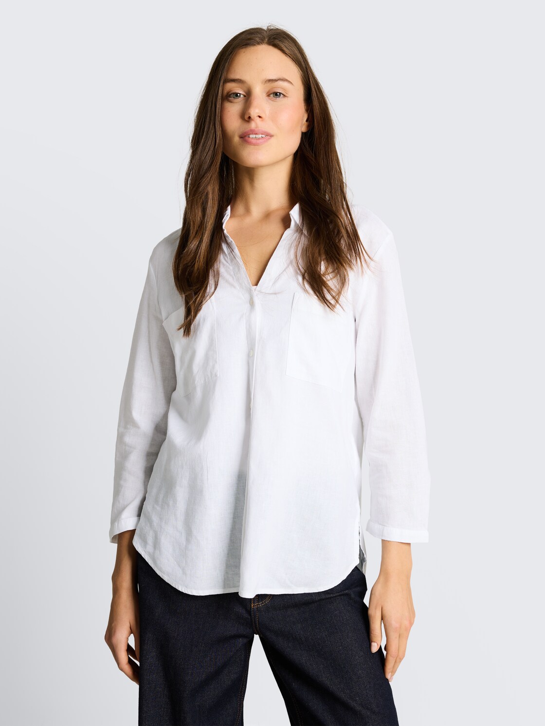 Hemdbluse mit Leinenanteil - White - Ausschnitt Model-Vorderansicht