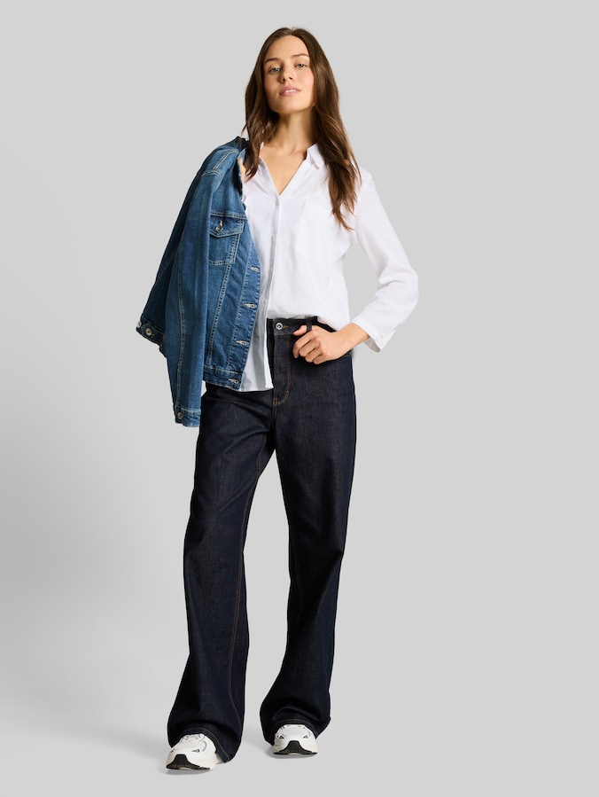 Overhemdblouse met linnen inhoud door Women, White
