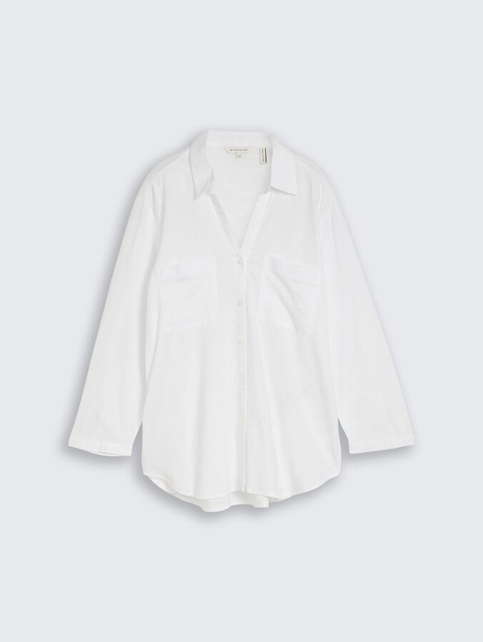 Hemdbluse mit Leinenanteil von Women, White