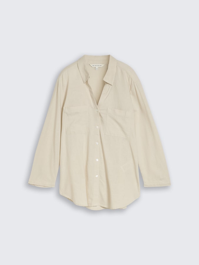 Hemdbluse mit Leinenanteil von Women, sand stone beige