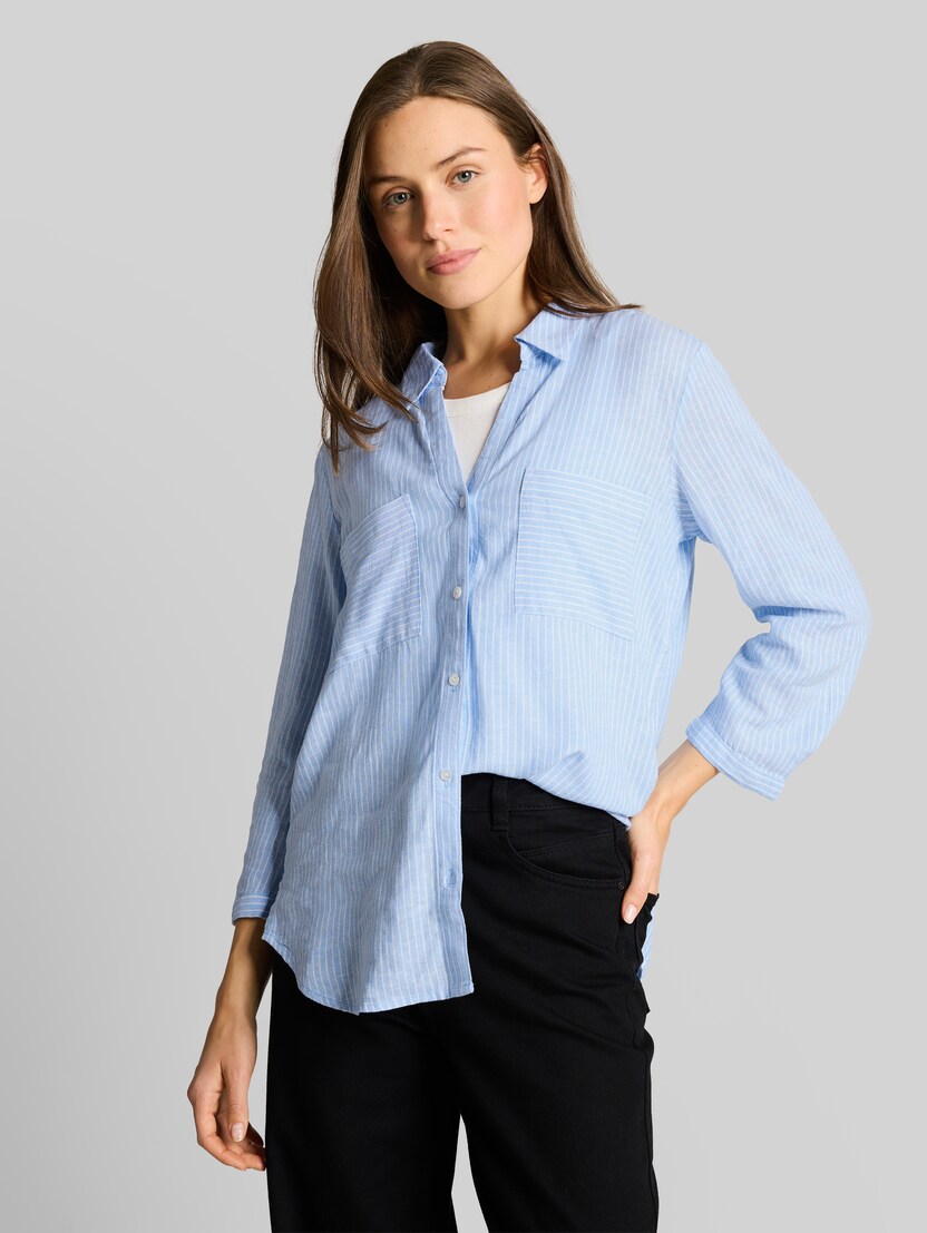 Hemdbluse mit Leinenanteil von Women, fjord blue irregular stripe