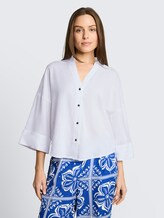 Blouse oversize avec une touche de lin - White - Découpe Vue de face du modèle