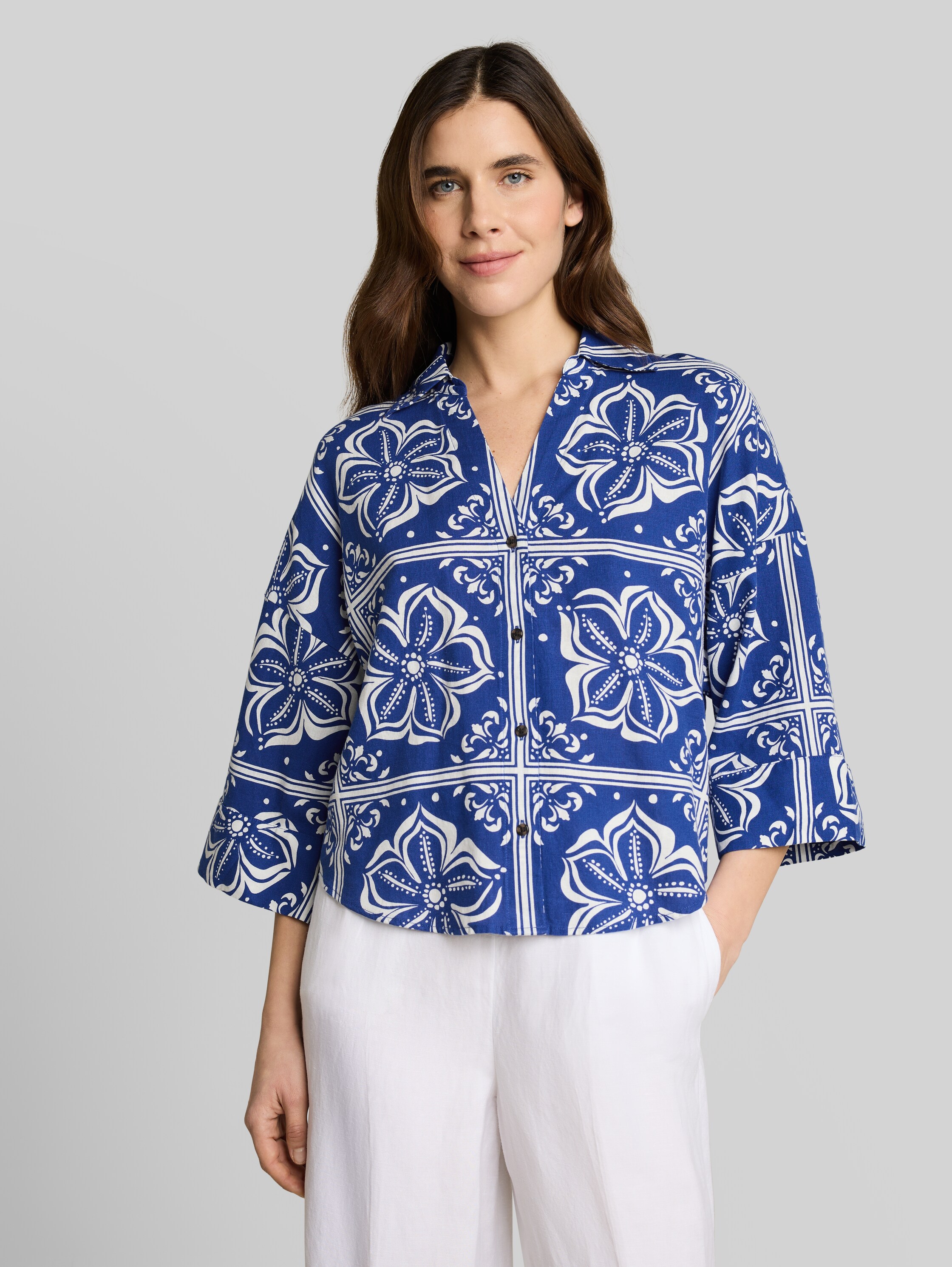 Bluza iz lanene mešanice z ohlapnim krojem