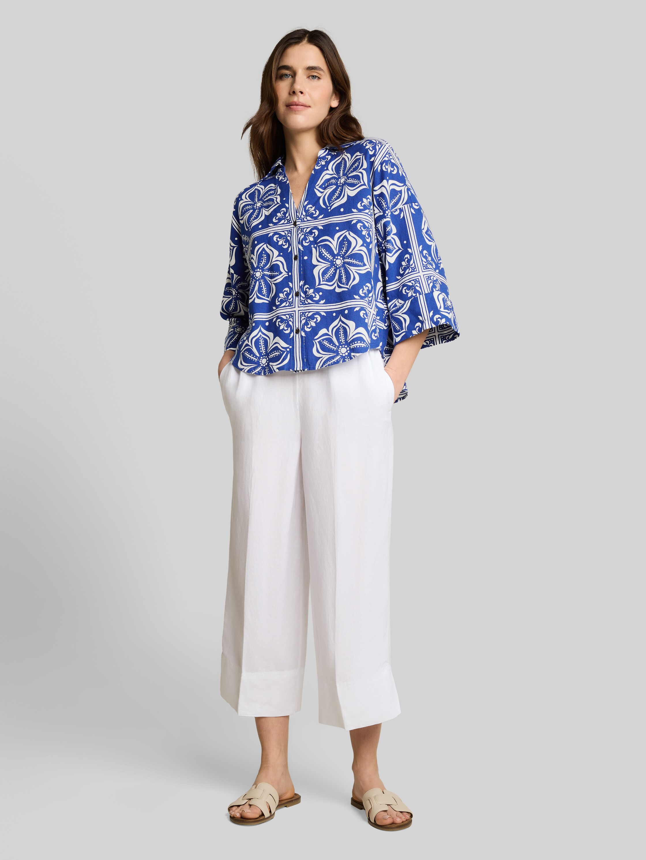 Bluza iz lanene mešanice z ohlapnim krojem - Image 4