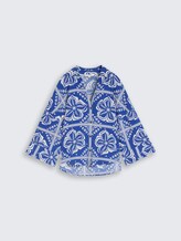 Blouse oversize avec une touche de lin - blue flower tile design - Vue de face du produit