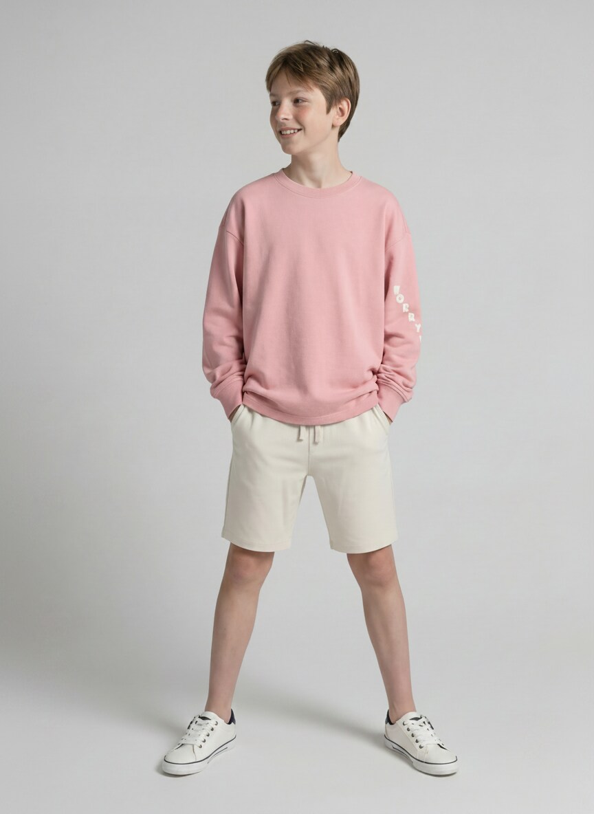 Oversize Sweatshirt mit Print - blush rose - Model-Vorderansicht