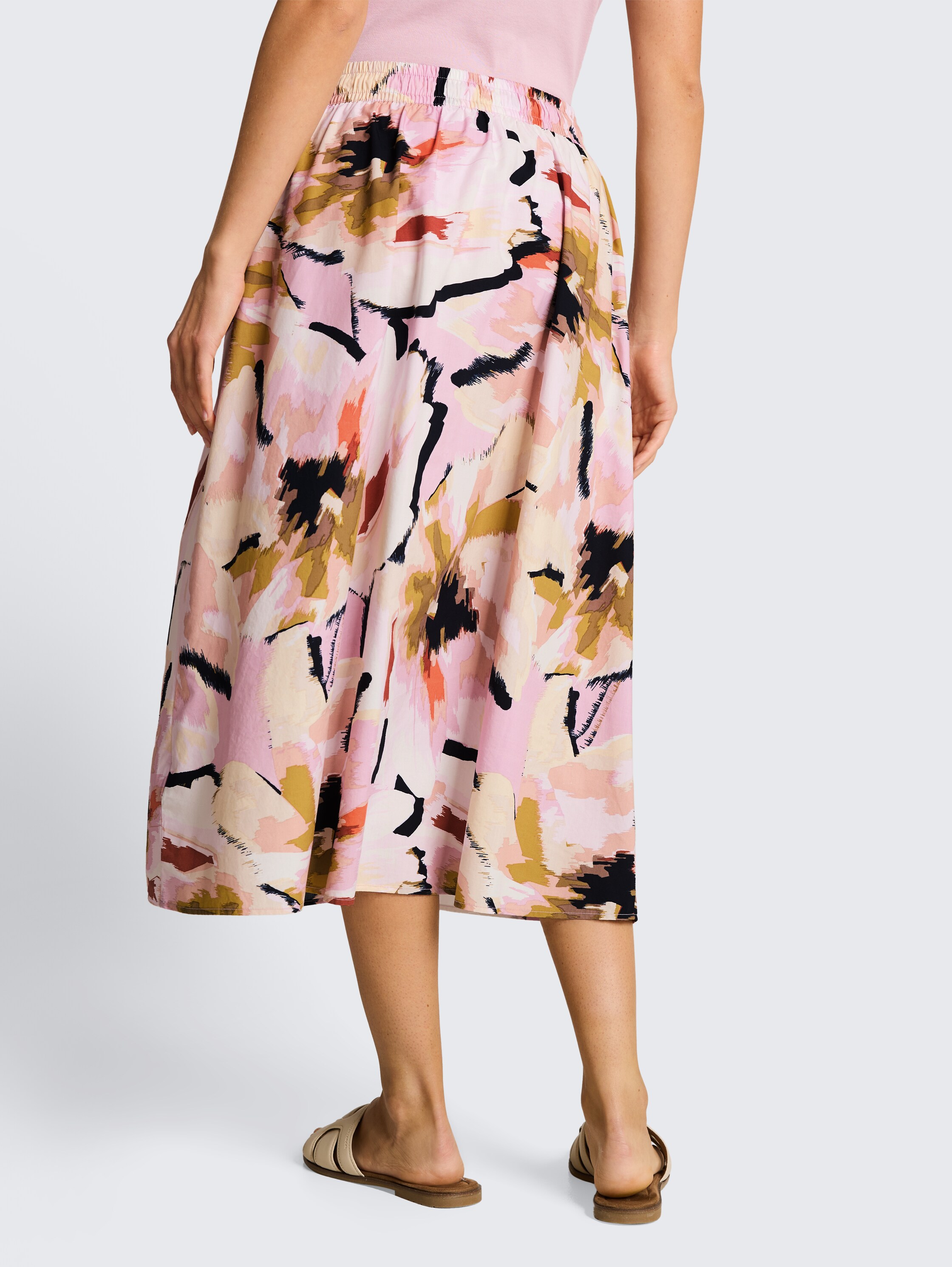 Midi-rok met hoge taille en zakken - big_abstract_flower_print - 
