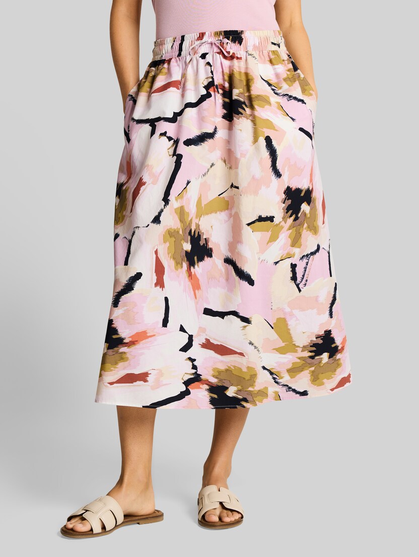 Midi-rok met hoge taille en zakken door Women, big abstract flower print
