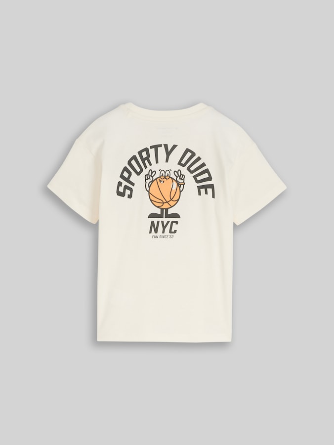 Oversized T-shirt met print op de rug door Mini Boys, Wool White