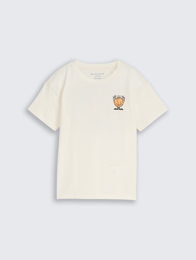 Oversized T-shirt met print op de rug door Mini Boys, Wool White