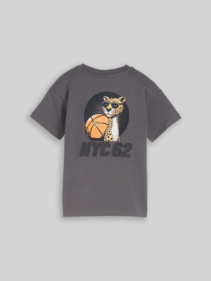 Oversized T-shirt met print op de rug door Mini Boys, dark urban grey