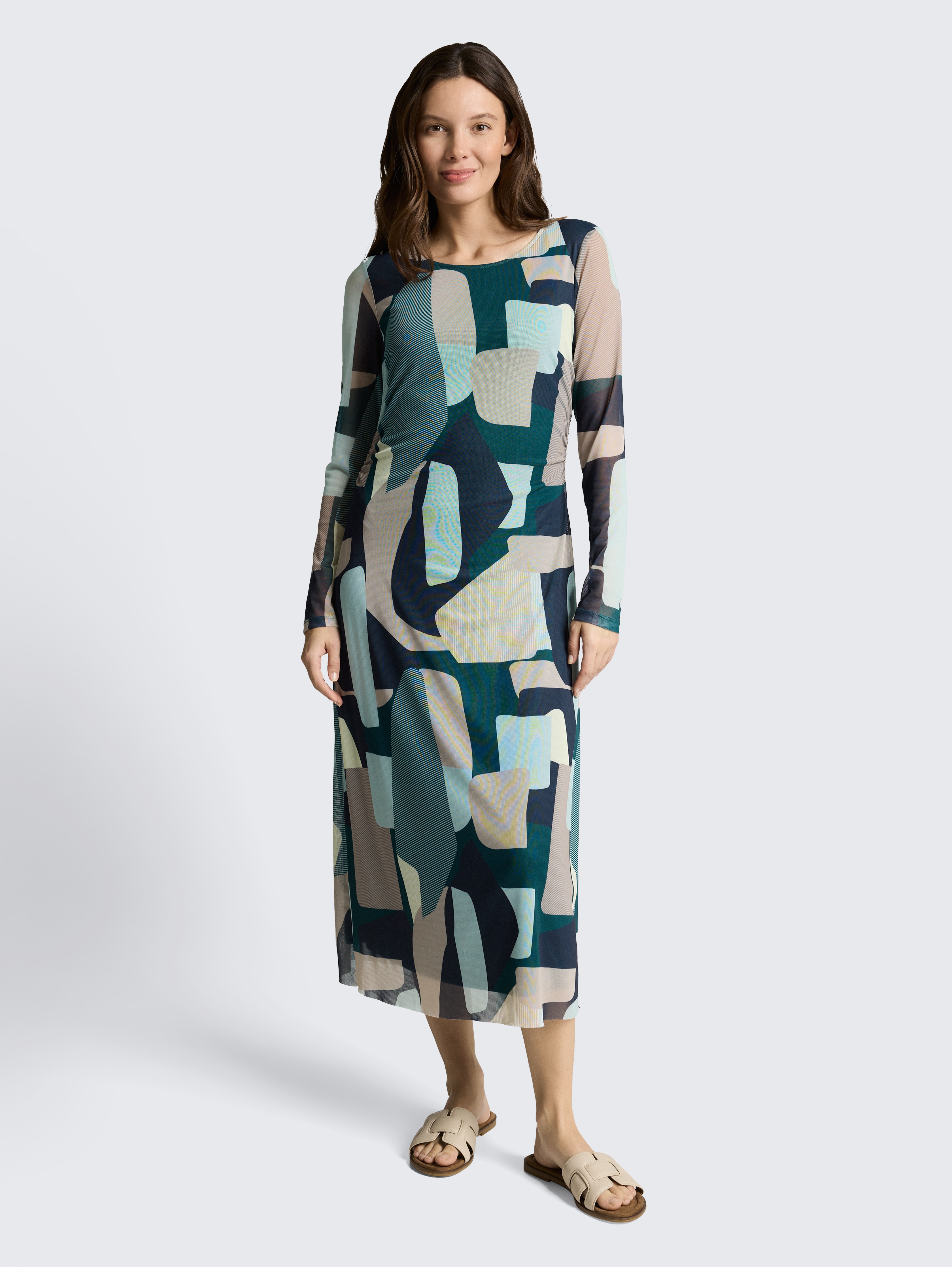 Mesh Midi-Kleid mit Muster von Women, abstract stripe print
