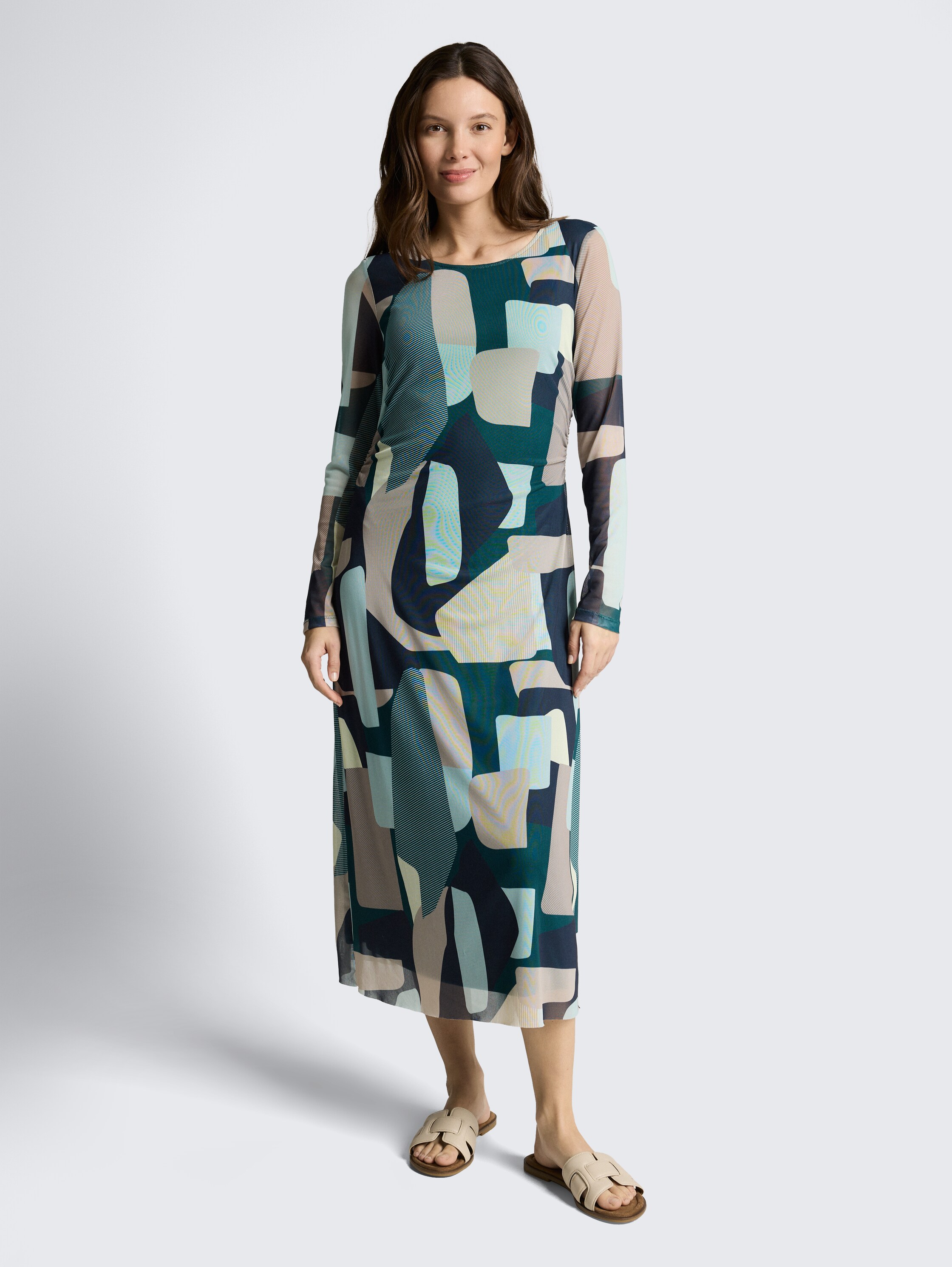 Robe midi en maille avec motif - abstract stripe print - Vue de face du modèle