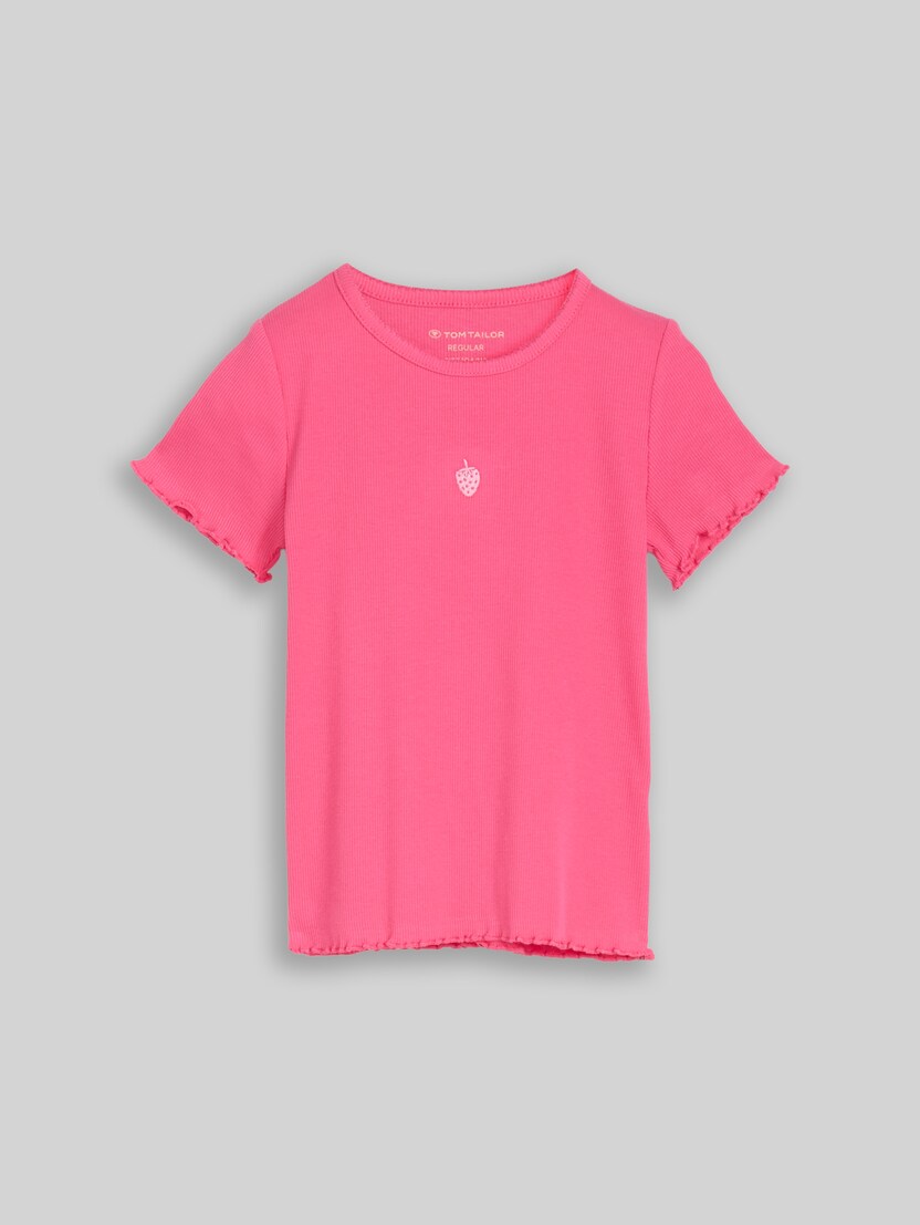 T-Shirt mit Stickerei von Mini Girls, Flashy Pink