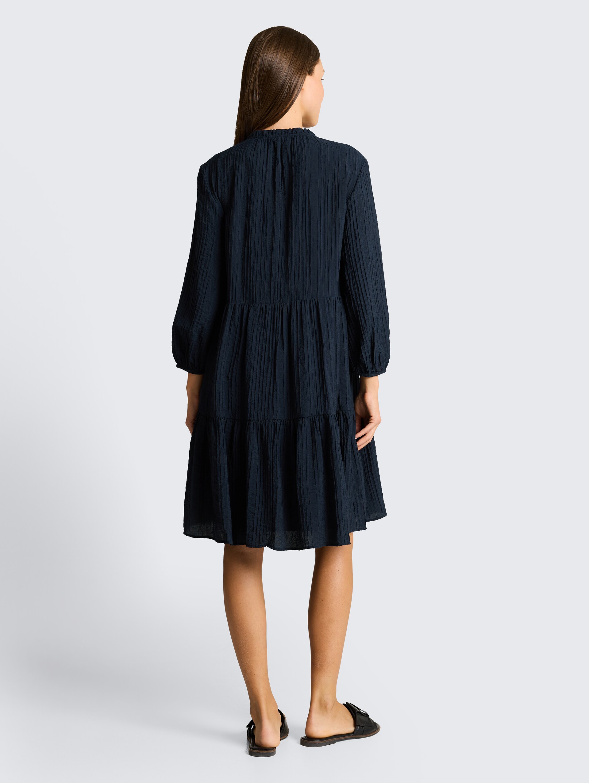 Crinkle dress with flounces in blue by Tom Tailor