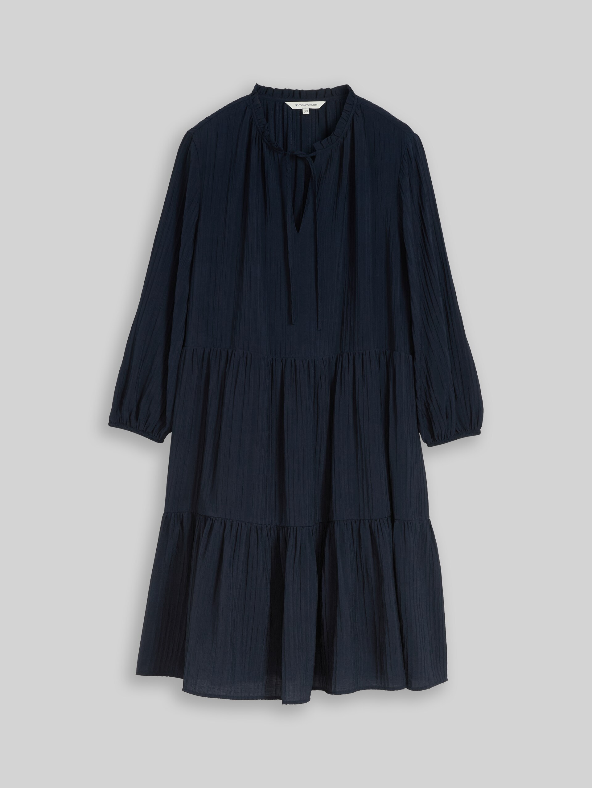 Crinkle dress with flounces - sky captain blue - Front product view