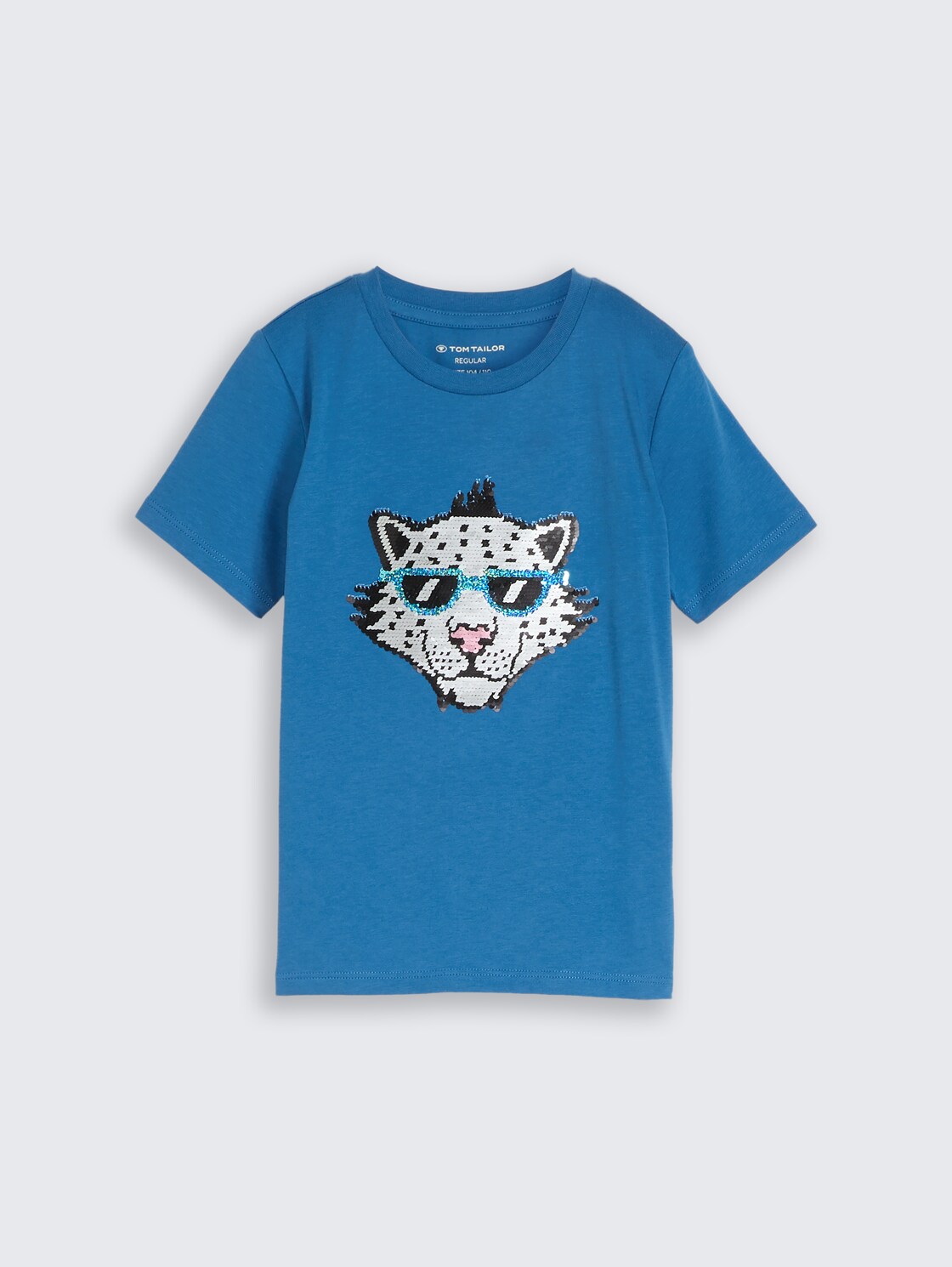 T-Shirt mit Wendepailletten - Federal Blue - Vorder-Produkt-Ansicht