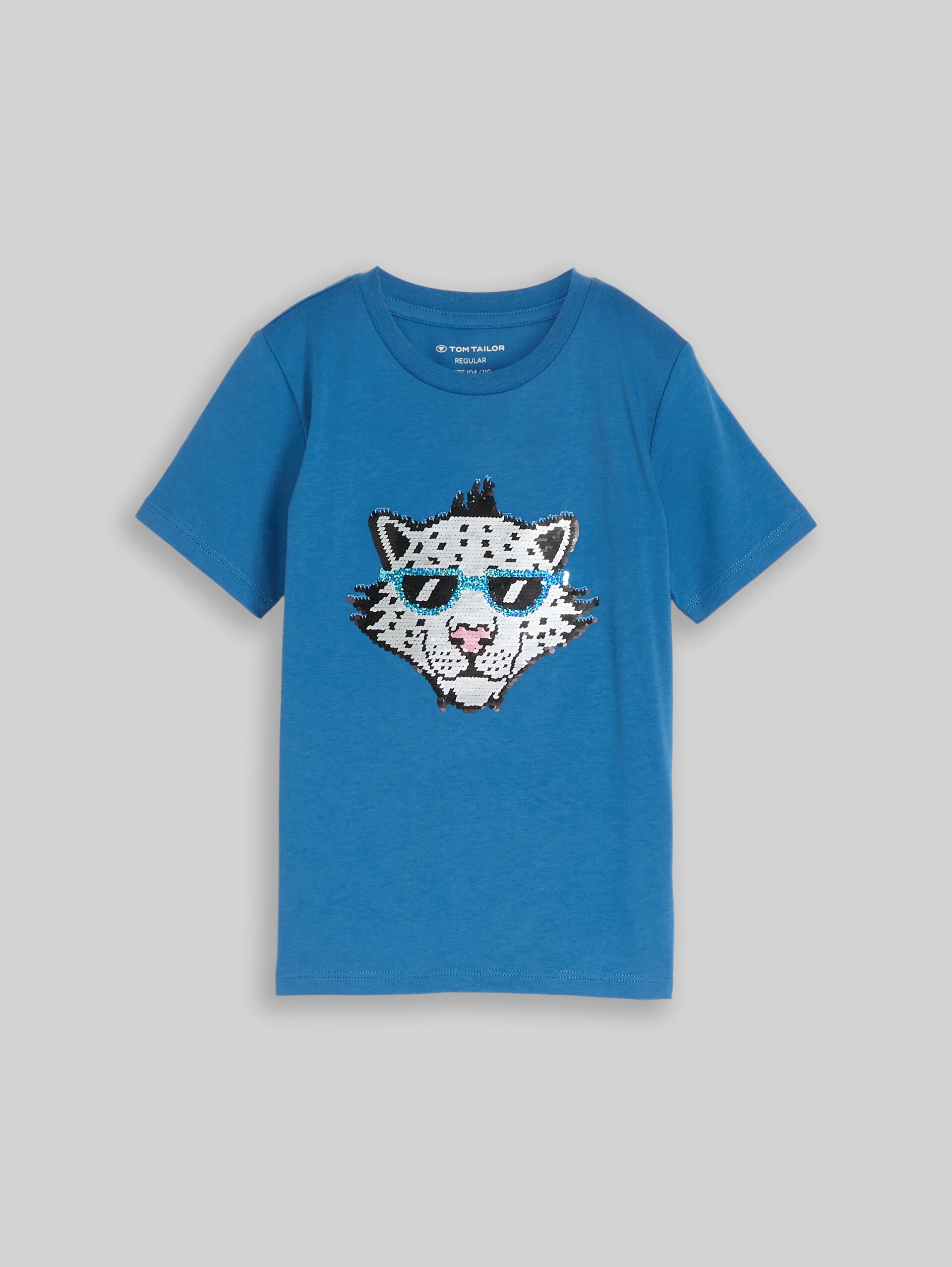 T-shirt with reversible sequins - Federal Blue - Front product view