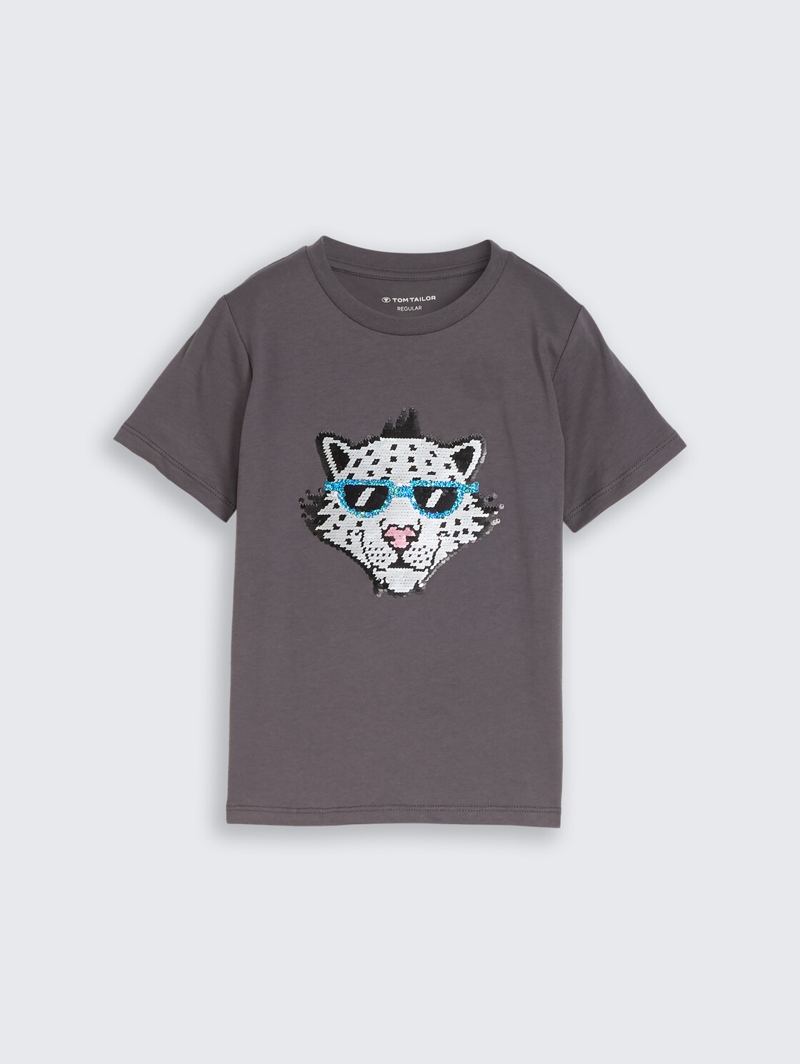 T-shirt with reversible sequins - dark urban grey - Front product view