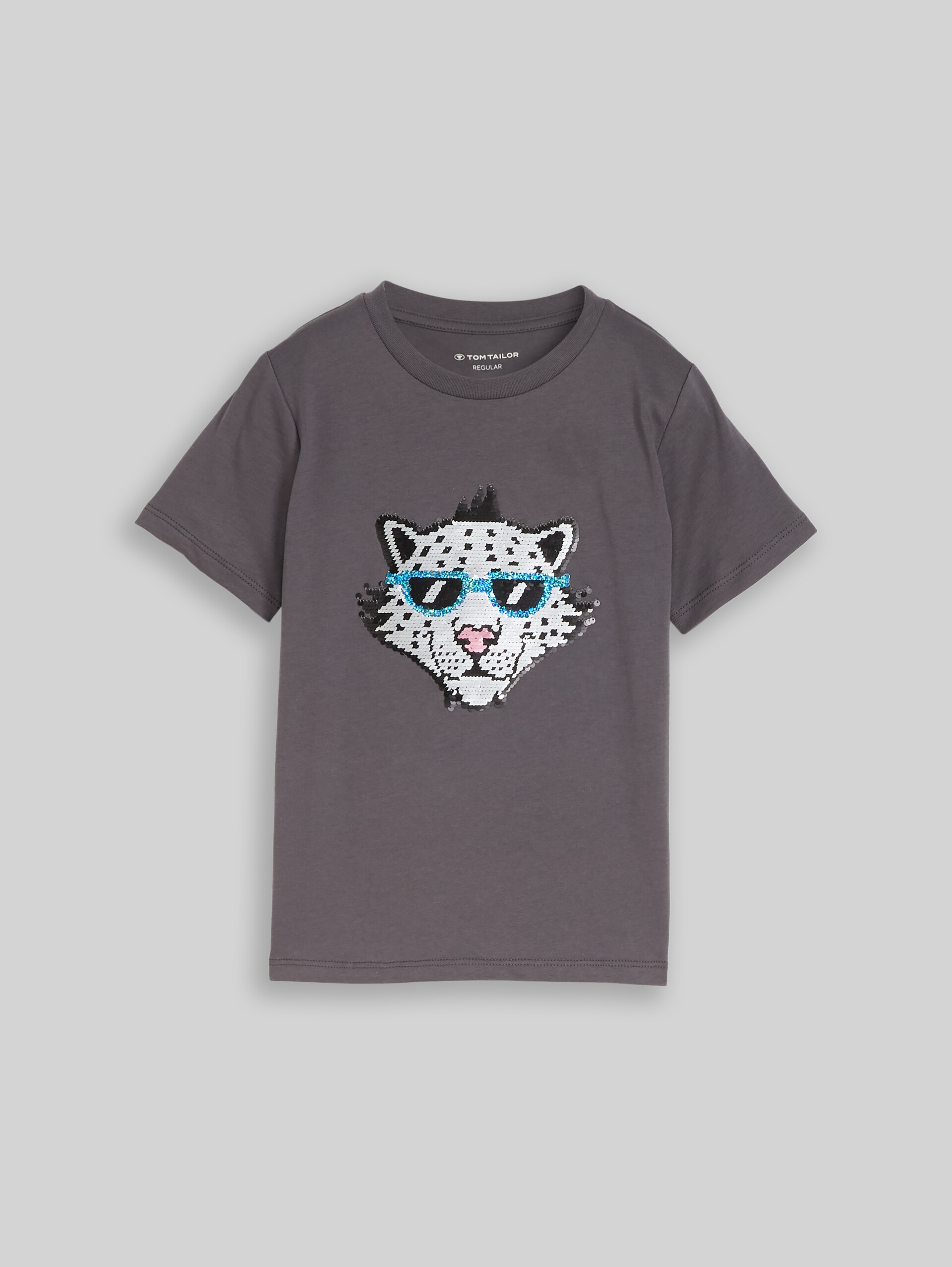 T-shirt with reversible sequins - dark urban grey - Front product view