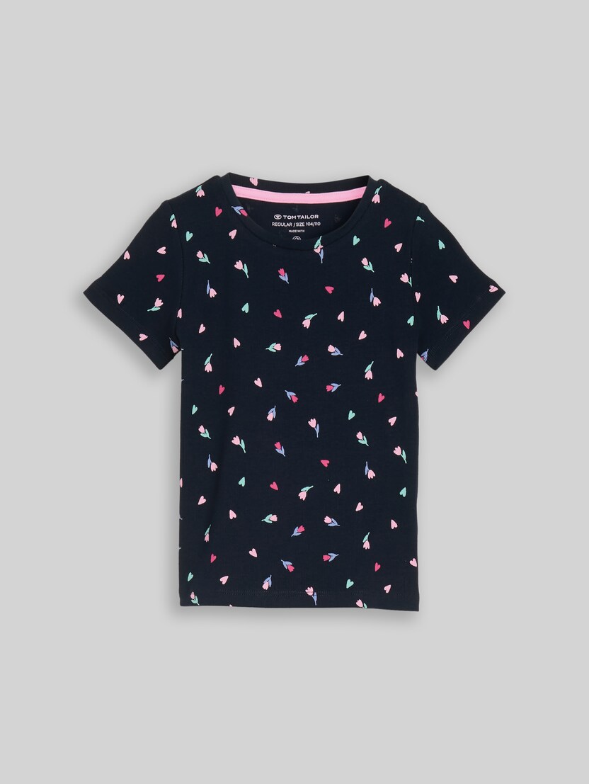 Ripp T-Shirt mit Blumenmuster von Mini Girls, dark blue tulip print small