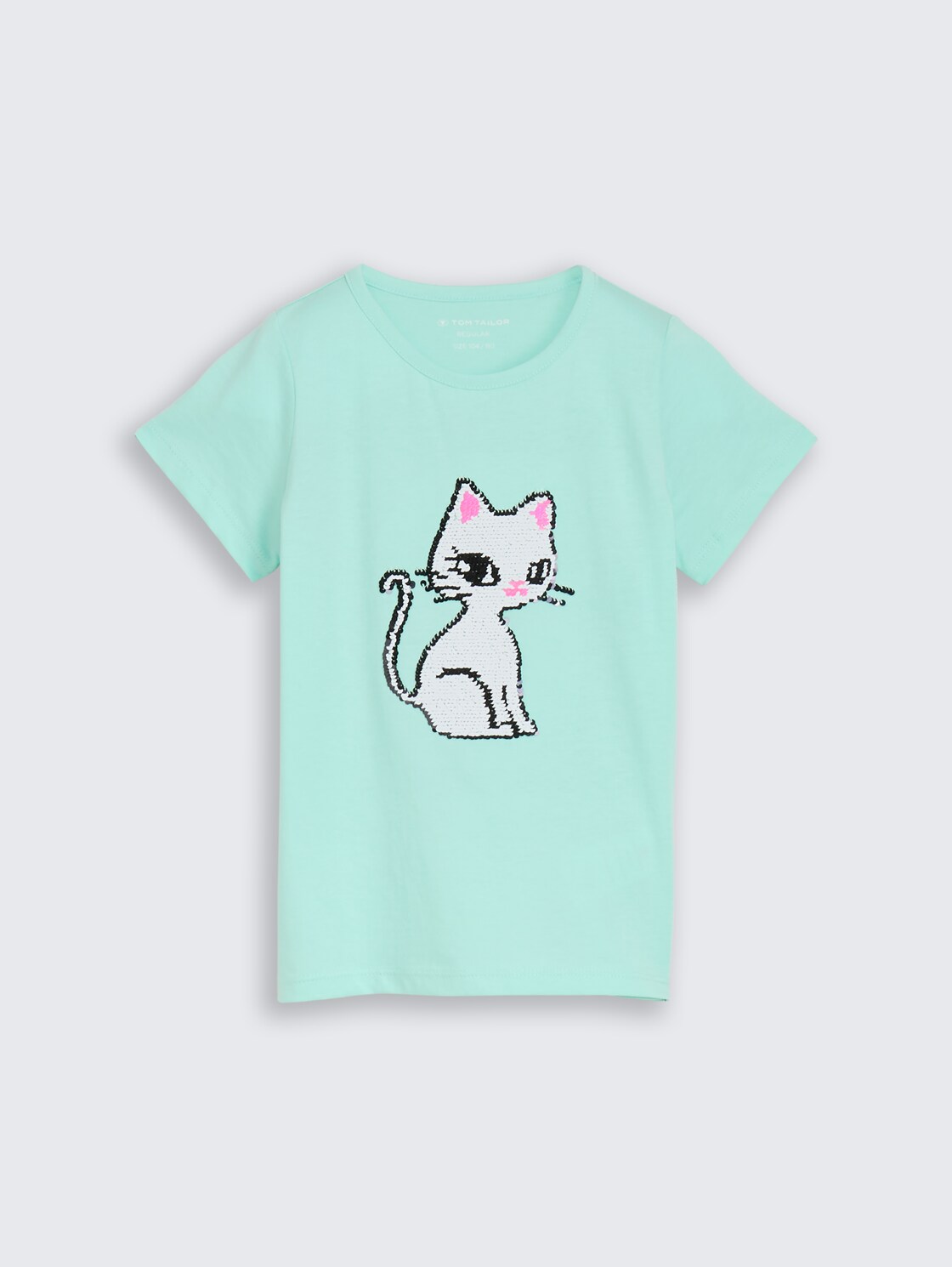 T-Shirt mit Wendepailletten - Light Mint - Vorder-Produkt-Ansicht