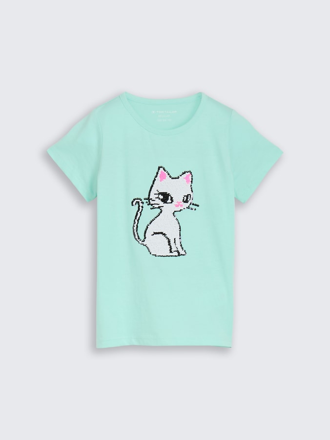 T-shirt met omkeerbare pailletten door Mini Girls, Light Mint