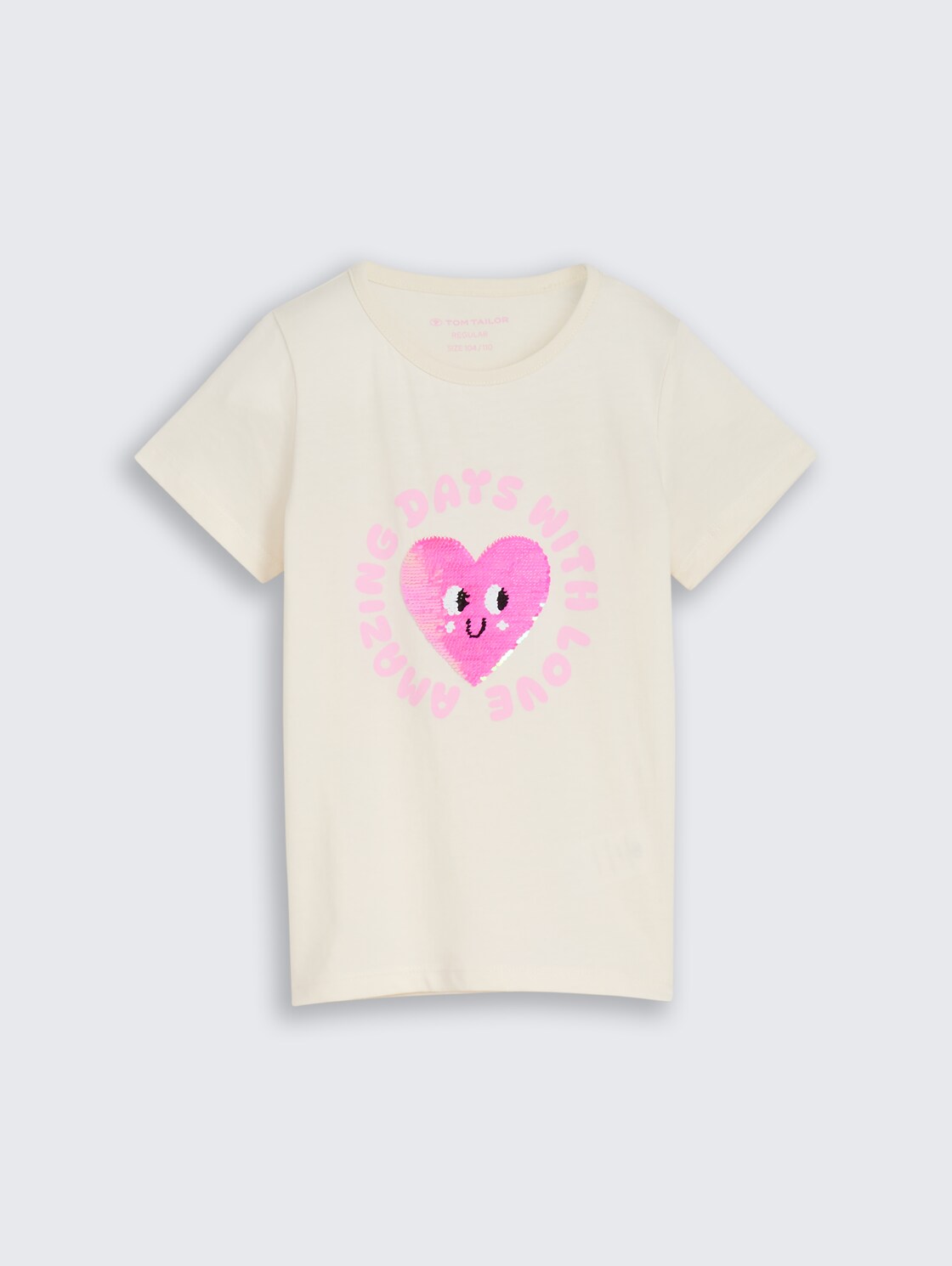 T-Shirt mit Wendepailletten - Wool White - Vorder-Produkt-Ansicht